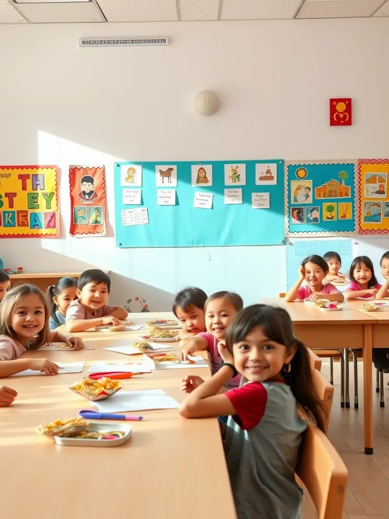 A photograph of children participating in a stamp-designing workshop at the Musée Postal d'Auvergne, showcasing their creativity and engagement with postal history.